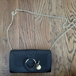 See by Chloé “Hana” Black Leather Wallet on Chain Shoulder Bag
